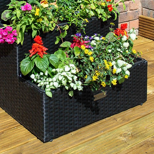 Tiered Rattan Planter In Black 3 Tiered Rattan Planter In Black - Image 3